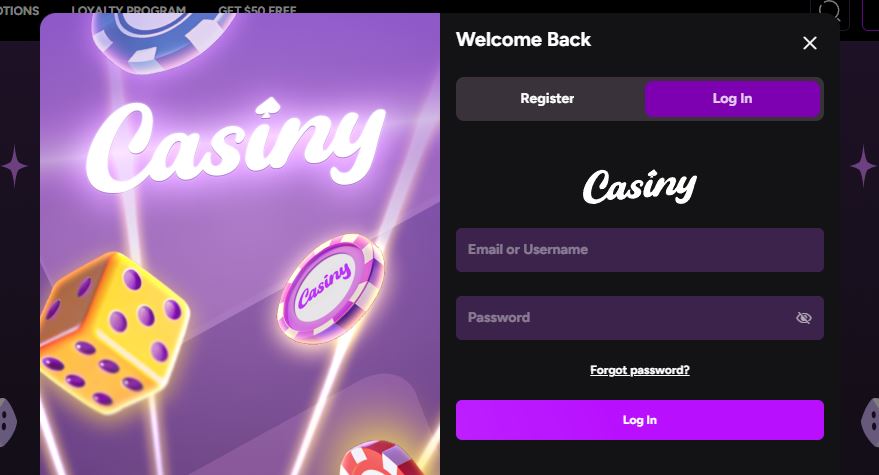 Log in to your account using email or username and start playing instantly